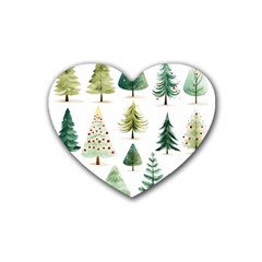 Christmas Xmas Trees Rubber Coaster (heart) by Vaneshop