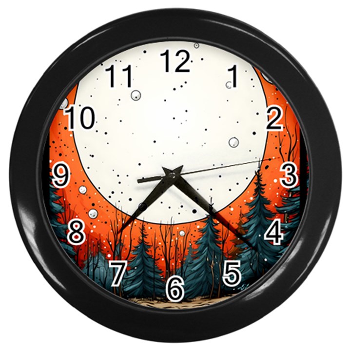 Moon Night Nature Dream Sky Wall Clock (Black)