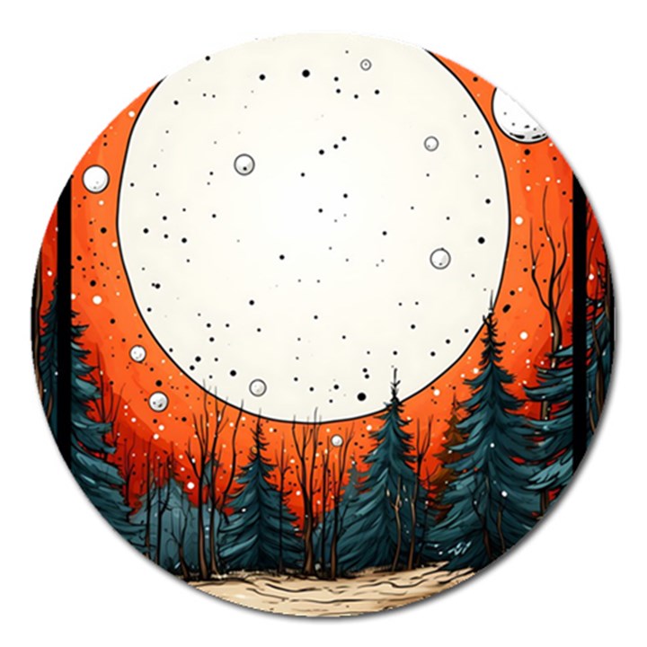 Moon Night Nature Dream Sky Magnet 5  (Round)