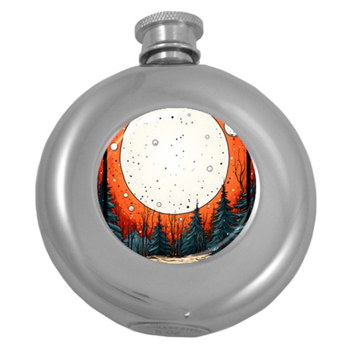 Moon Night Nature Dream Sky Round Hip Flask (5 oz)