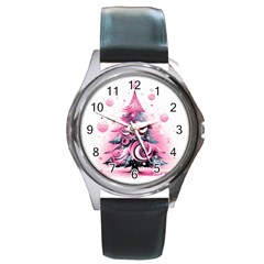 Winter Christmas Snow Xmas Tree Round Metal Watch by Vaneshop