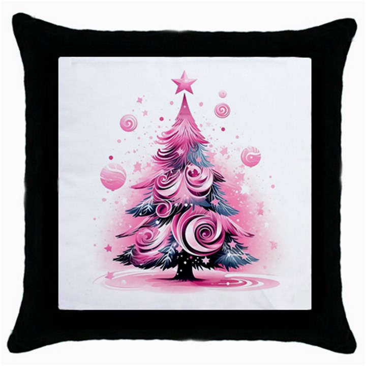 Winter Christmas Snow Xmas Tree Throw Pillow Case (Black)