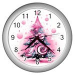 Winter Christmas Snow Xmas Tree Wall Clock (Silver) Front