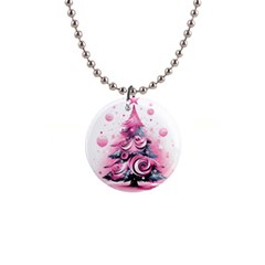 Winter Christmas Snow Xmas Tree 1  Button Necklace by Vaneshop