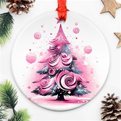 Winter Christmas Snow Xmas Tree Round Ornament (two Sides) by Vaneshop