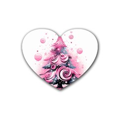 Winter Christmas Snow Xmas Tree Rubber Coaster (heart) by Vaneshop