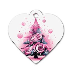 Winter Christmas Snow Xmas Tree Dog Tag Heart (one Side) by Vaneshop