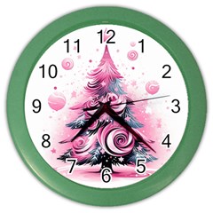 Winter Christmas Snow Xmas Tree Color Wall Clock by Vaneshop