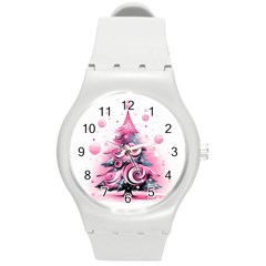 Winter Christmas Snow Xmas Tree Round Plastic Sport Watch (m) by Vaneshop