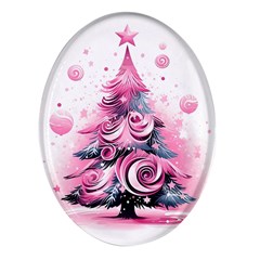 Winter Christmas Snow Xmas Tree Oval Glass Fridge Magnet (4 Pack) by Vaneshop