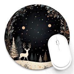 Christmas Winter Xmas Scene Nature Forest Tree Moon Round Mousepad by Vaneshop