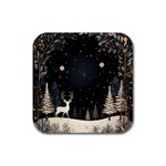 Christmas Winter Xmas Scene Nature Forest Tree Moon Rubber Square Coaster (4 pack) Front