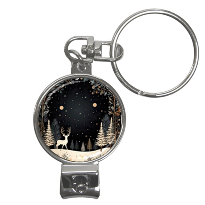 Christmas Winter Xmas Scene Nature Forest Tree Moon Nail Clippers Key Chain