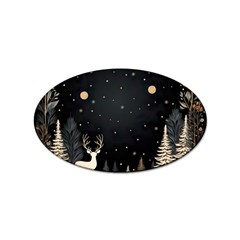 Christmas Winter Xmas Scene Nature Forest Tree Moon Sticker (oval) by Vaneshop