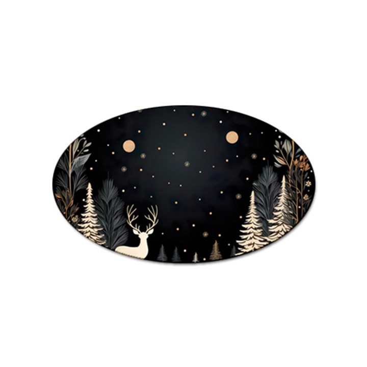 Christmas Winter Xmas Scene Nature Forest Tree Moon Sticker (Oval)