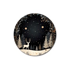 Christmas Winter Xmas Scene Nature Forest Tree Moon Magnet 3  (round) by Vaneshop