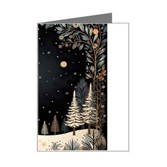 Christmas Winter Xmas Scene Nature Forest Tree Moon Mini Greeting Card by Vaneshop