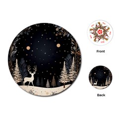 Christmas Winter Xmas Scene Nature Forest Tree Moon Playing Cards Single Design (round) by Vaneshop