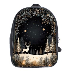 Christmas Winter Xmas Scene Nature Forest Tree Moon School Bag (large) by Vaneshop