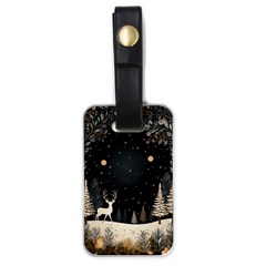 Christmas Winter Xmas Scene Nature Forest Tree Moon Luggage Tag (one Side) by Vaneshop