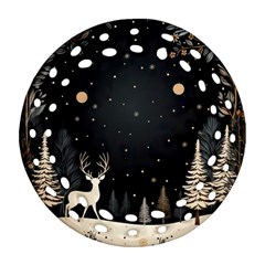 Christmas Winter Xmas Scene Nature Forest Tree Moon Round Filigree Ornament (two Sides) by Vaneshop