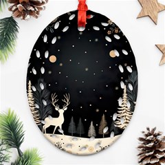 Christmas Winter Xmas Scene Nature Forest Tree Moon Ornament (oval Filigree) by Vaneshop