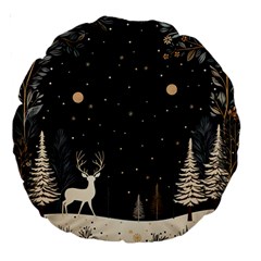 Christmas Winter Xmas Scene Nature Forest Tree Moon Large 18  Premium Round Cushions by Vaneshop