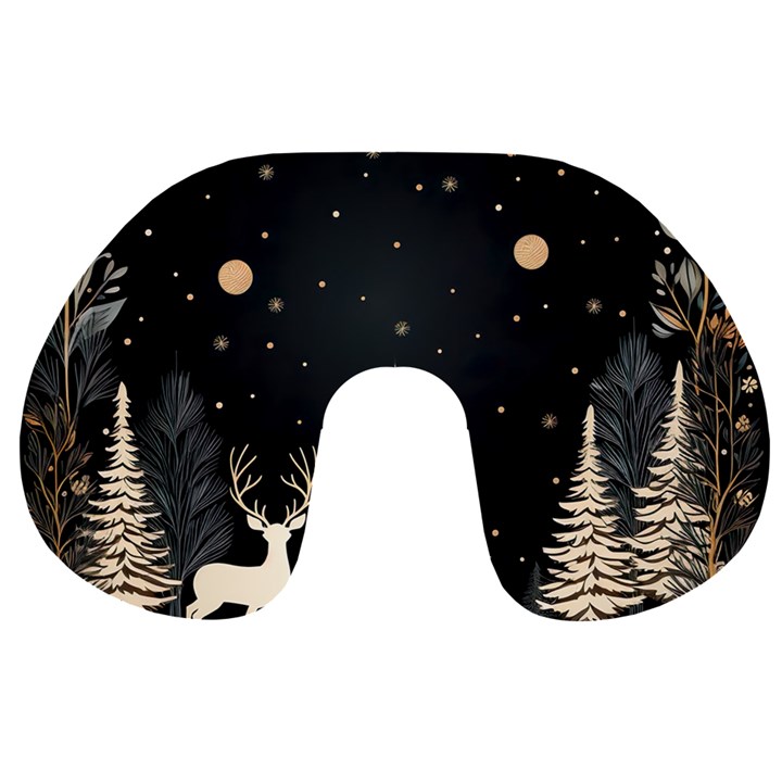 Christmas Winter Xmas Scene Nature Forest Tree Moon Travel Neck Pillow