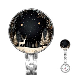 Christmas Winter Xmas Scene Nature Forest Tree Moon Stainless Steel Nurses Watch by Vaneshop