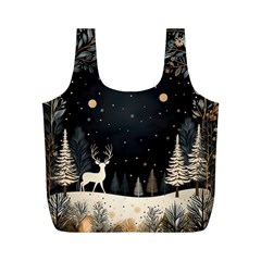 Christmas Winter Xmas Scene Nature Forest Tree Moon Full Print Recycle Bag (m) by Vaneshop