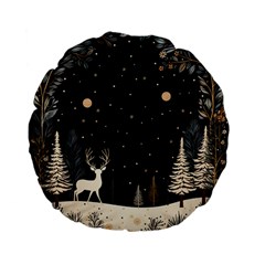 Christmas Winter Xmas Scene Nature Forest Tree Moon Standard 15  Premium Flano Round Cushions by Vaneshop