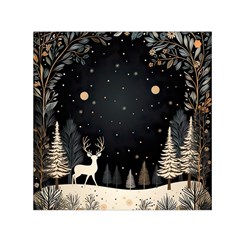 Christmas Winter Xmas Scene Nature Forest Tree Moon Square Satin Scarf (30  X 30 ) by Vaneshop