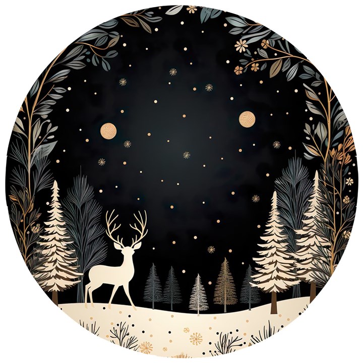 Christmas Winter Xmas Scene Nature Forest Tree Moon Wooden Puzzle Round