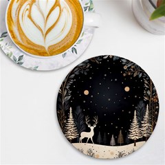 Christmas Winter Xmas Scene Nature Forest Tree Moon Uv Print Round Tile Coaster by Vaneshop