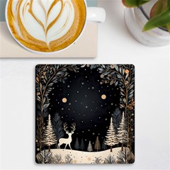 Christmas Winter Xmas Scene Nature Forest Tree Moon Uv Print Square Tile Coaster  by Vaneshop