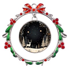 Christmas Winter Xmas Scene Nature Forest Tree Moon Metal X mas Wreath Ribbon Ornament by Vaneshop