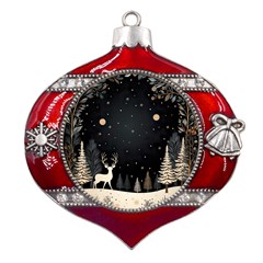 Christmas Winter Xmas Scene Nature Forest Tree Moon Metal Snowflake And Bell Red Ornament by Vaneshop