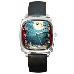 Christmas Frame Border Square Metal Watch by Vaneshop