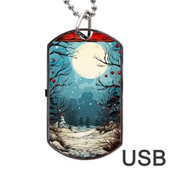 Christmas Frame Border Dog Tag Usb Flash (two Sides) by Vaneshop