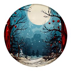 Christmas Frame Border Round Glass Fridge Magnet (4 Pack) by Vaneshop