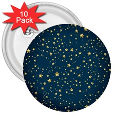 Star Golden Pattern Christmas Design White Gold 3  Buttons (10 Pack)  by Vaneshop