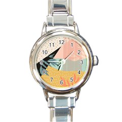 Leaves Pattern Design Colorful Decorative Texture Round Italian Charm Watch