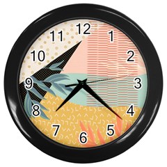 Leaves Pattern Design Colorful Decorative Texture Wall Clock (black)