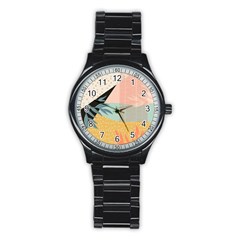 Leaves Pattern Design Colorful Decorative Texture Stainless Steel Round Watch by Vaneshop