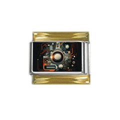 Illustrations Technology Robot Internet Processor Gold Trim Italian Charm (9mm) by Vaneshop