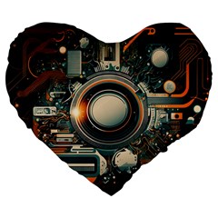 Illustrations Technology Robot Internet Processor Large 19  Premium Flano Heart Shape Cushions by Vaneshop