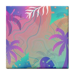 Palm Trees Leaves Plants Tropical Wreath Tile Coaster by Vaneshop