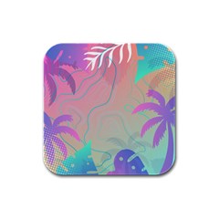 Palm Trees Leaves Plants Tropical Wreath Rubber Square Coaster (4 Pack) by Vaneshop