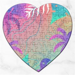 Palm Trees Leaves Plants Tropical Wreath Jigsaw Puzzle (heart) by Vaneshop