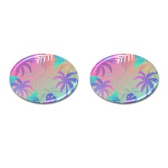 Palm Trees Leaves Plants Tropical Wreath Cufflinks (oval) by Vaneshop